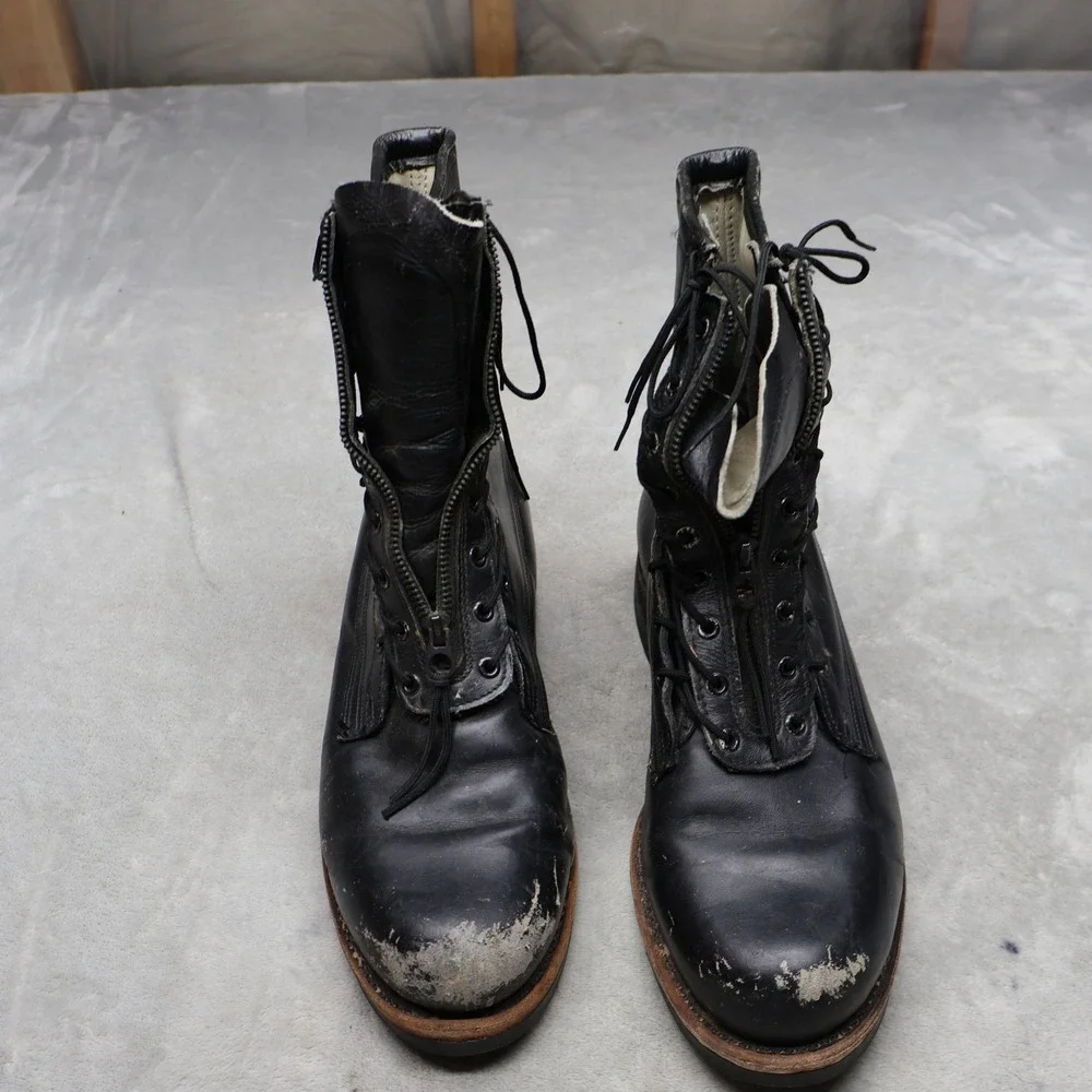 Addison Military Mens 9.5D Combat Boot Black Leather Zipper Lace Zip Utility VTG